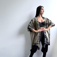 Dyed viscose kimono - stone & navy