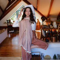 Striped Fringed Scarf - Pink & Cream