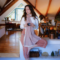 Striped Fringed Scarf - Pink & Cream