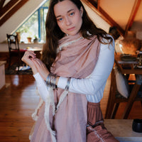 Striped Fringed Scarf - Pink & Cream