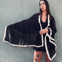 צעיף פרנזים דקיק - שחור וקרם