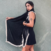 צעיף פרנזים דקיק - שחור וקרם