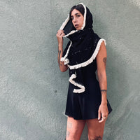 צעיף פרנזים דקיק - שחור וקרם