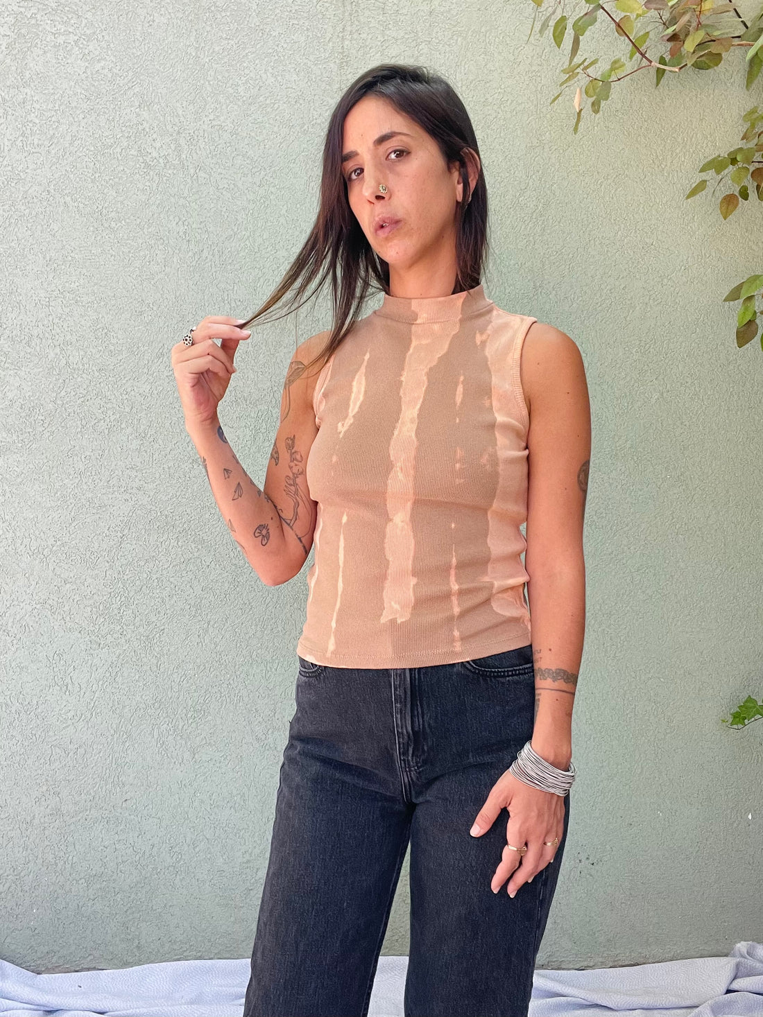 Rib Top - Ochre & Tan