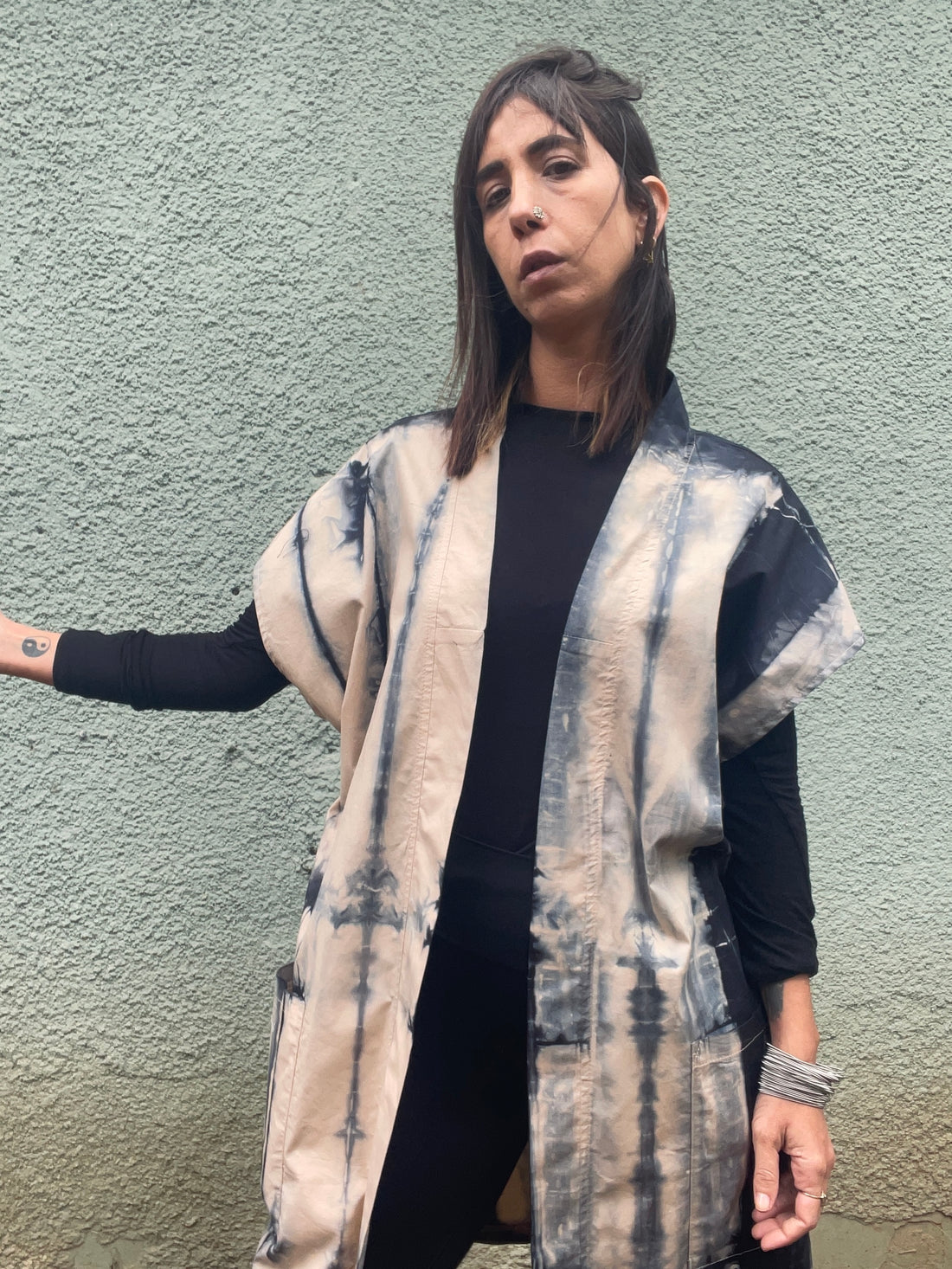 Cotton Nomad Vest - stone & navy