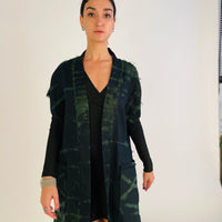 Linen Nomad Vest - green & black