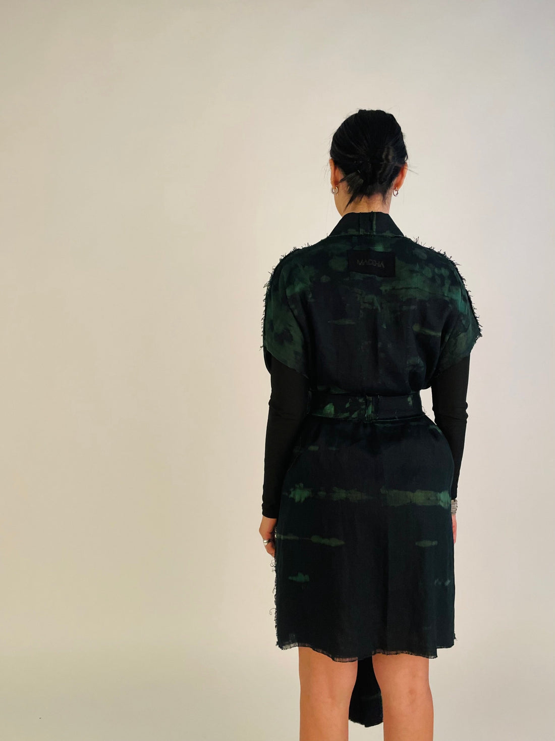 Linen Nomad Vest - green & black