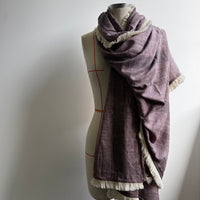 Striped Fringed Scarf - Purple & Cream
