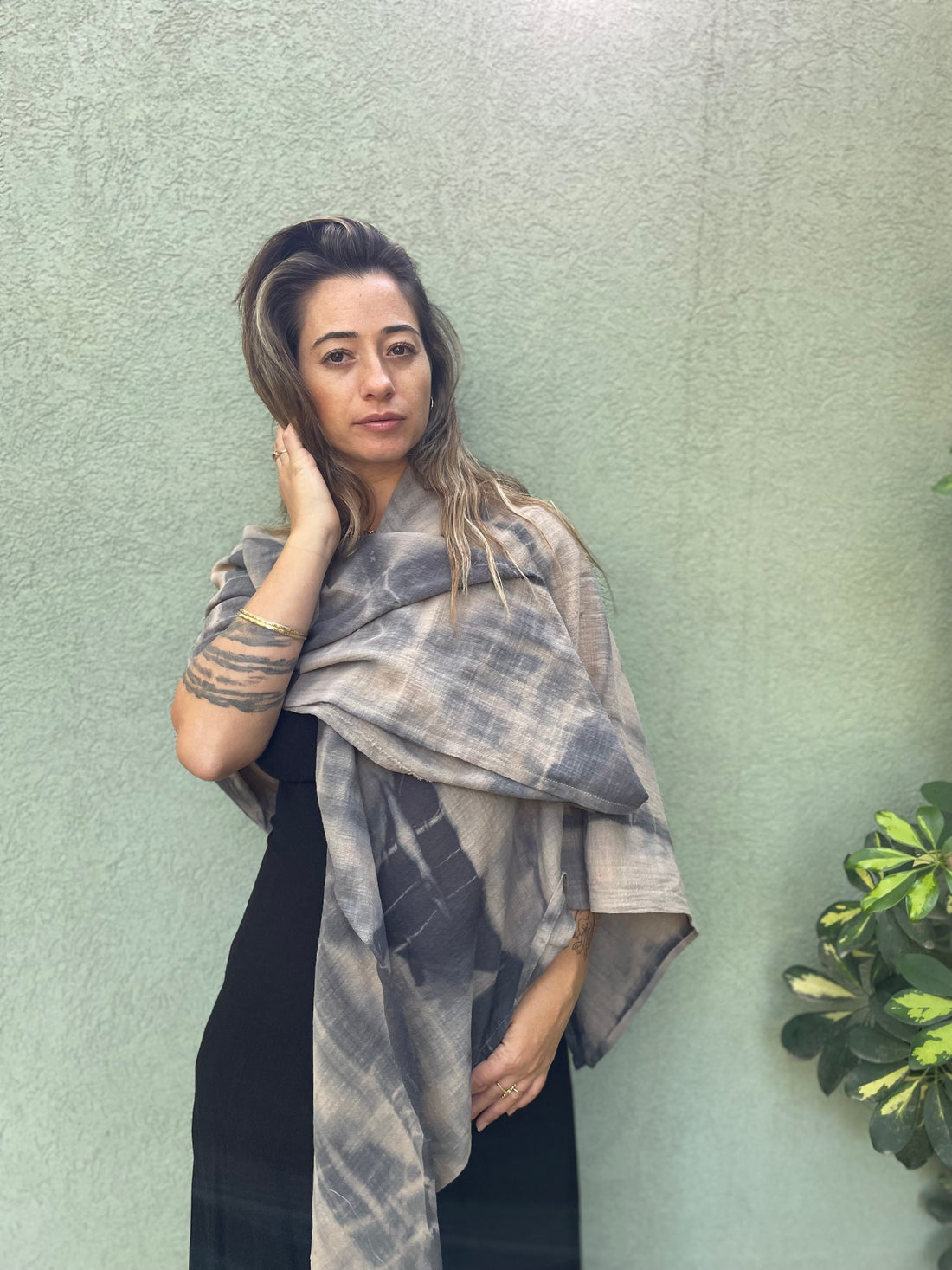שאל כותנה צביעת שיבורי - אפור