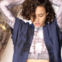 קימונו וסט פשתן - נייבי