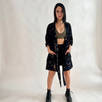 קימונו כותנה - שחור ואבן