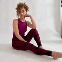 Tie Dye Yoga Leggings - Wine & Black