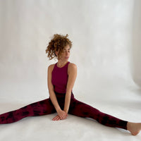 Tie Dye Yoga Leggings - Wine & Black