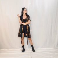 קימונו וסט פשתן - שחור חלוד