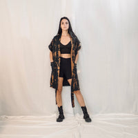 קימונו וסט פשתן - שחור חלוד