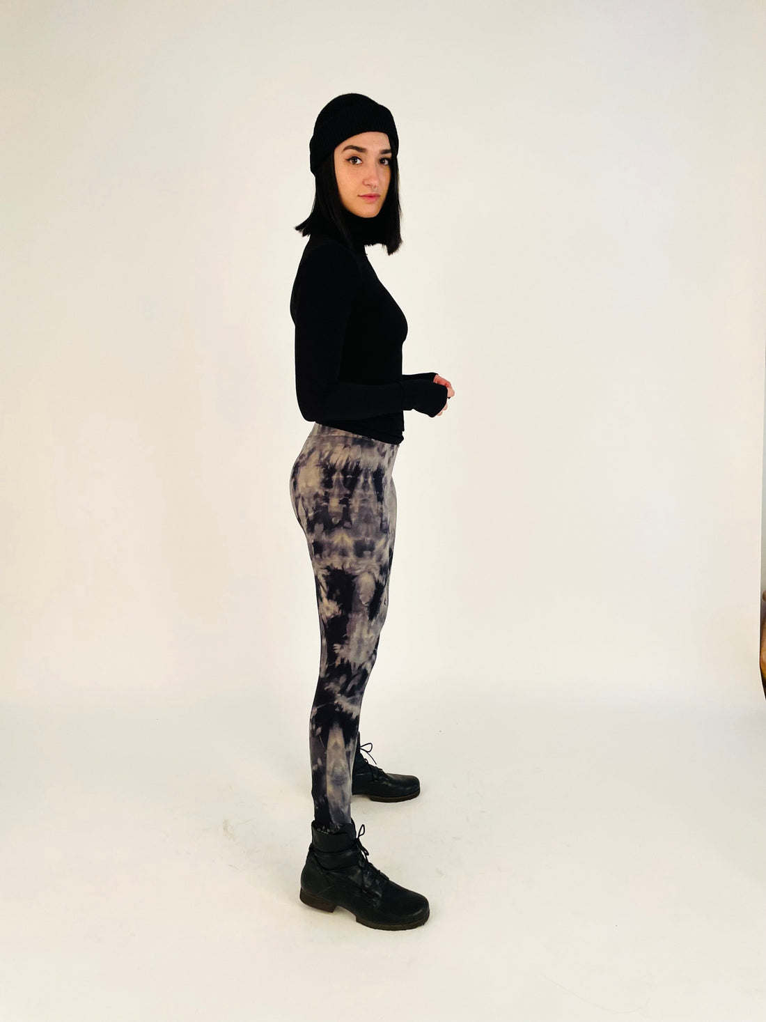 Tie Dye Yoga Leggings - Stone & Black