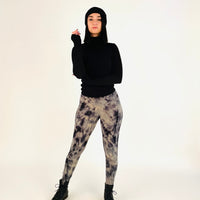 Tie Dye Yoga Leggings - Stone & Black