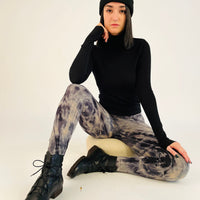Tie Dye Yoga Leggings - Stone & Black
