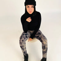 Tie Dye Yoga Leggings - Stone & Black