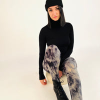 Tie Dye Yoga Leggings - Stone & Black