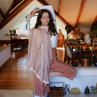 Striped Fringed Scarf - Pink & Cream