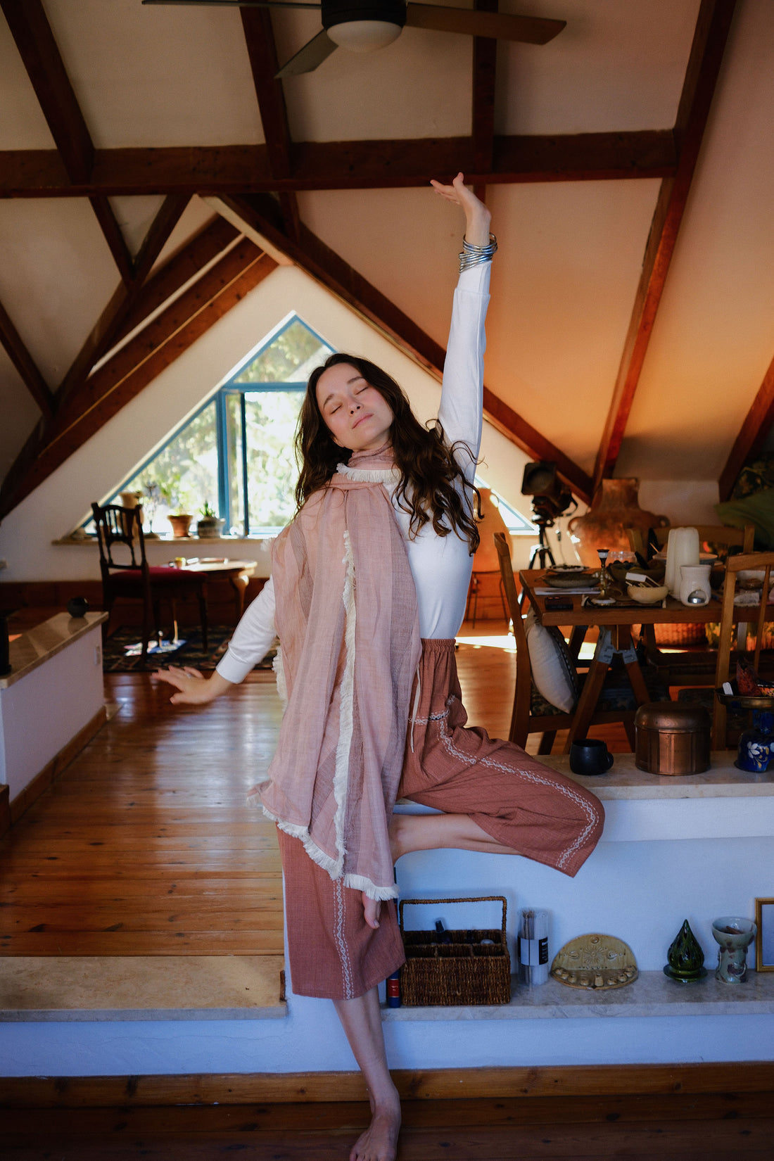 Striped Fringed Scarf - Pink & Cream