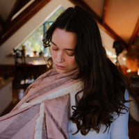 Striped Fringed Scarf - Pink & Cream