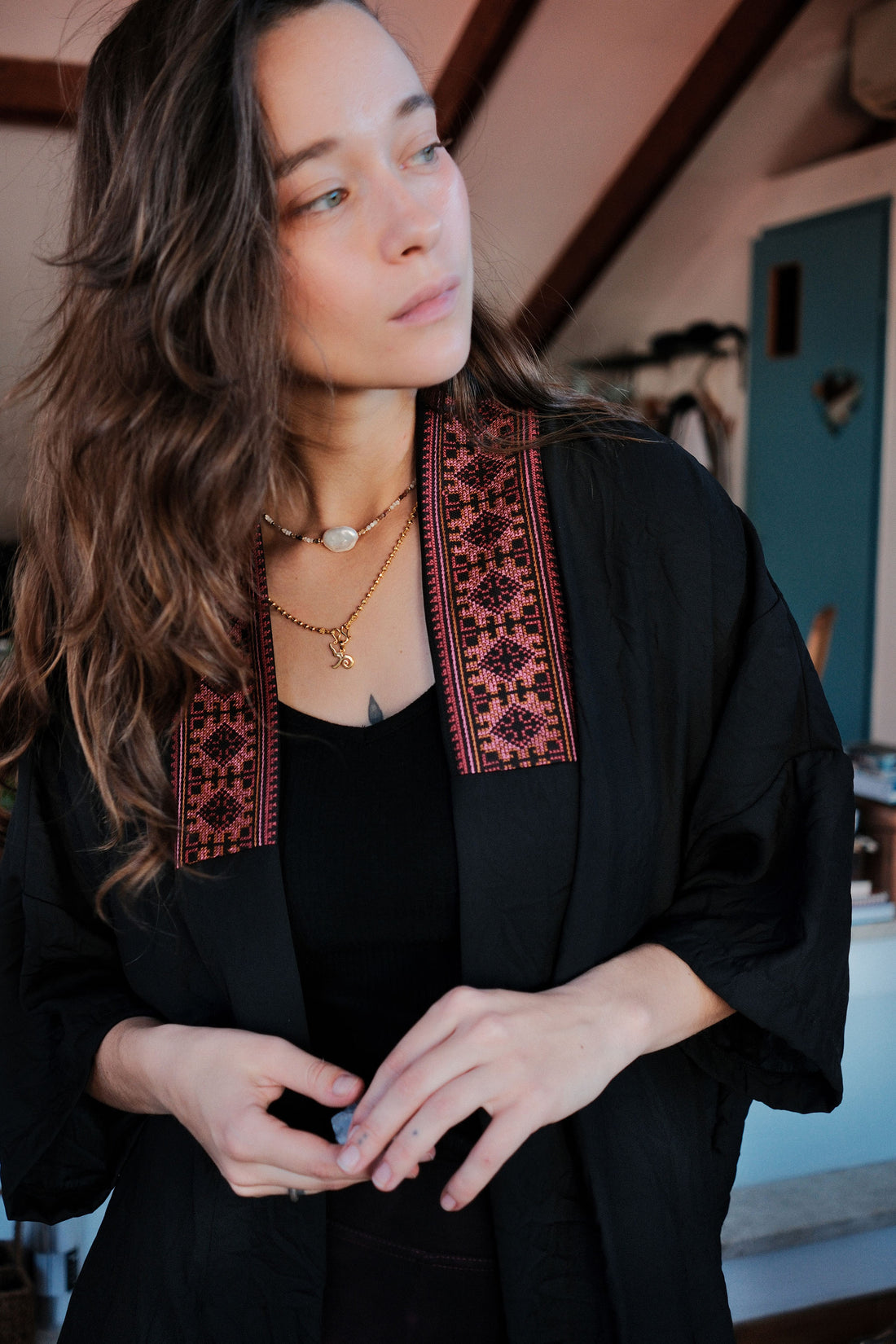 Cross stitch Embroidery - oversized kimono
