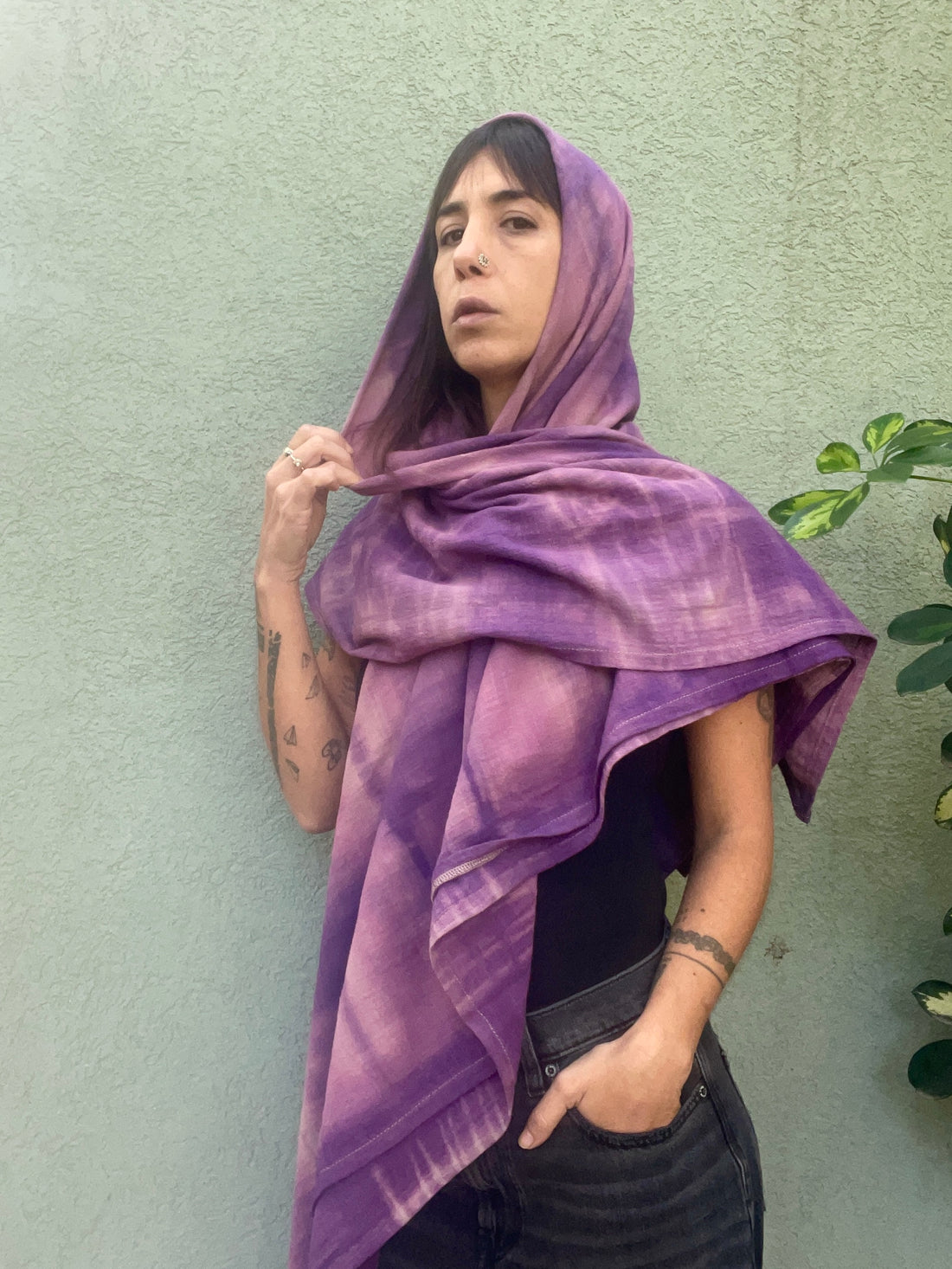 Cotton Shawl Shibori Dye - purple