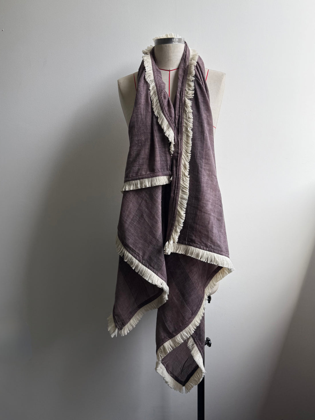 Striped Fringed Scarf - Purple & Cream