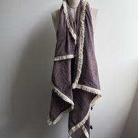 Striped Fringed Scarf - Purple & Cream
