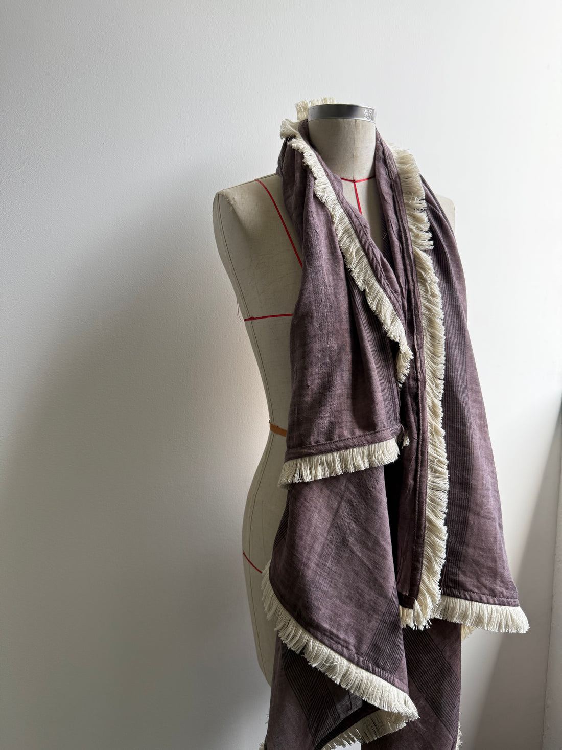 Striped Fringed Scarf - Purple & Cream