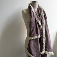 Striped Fringed Scarf - Purple & Cream