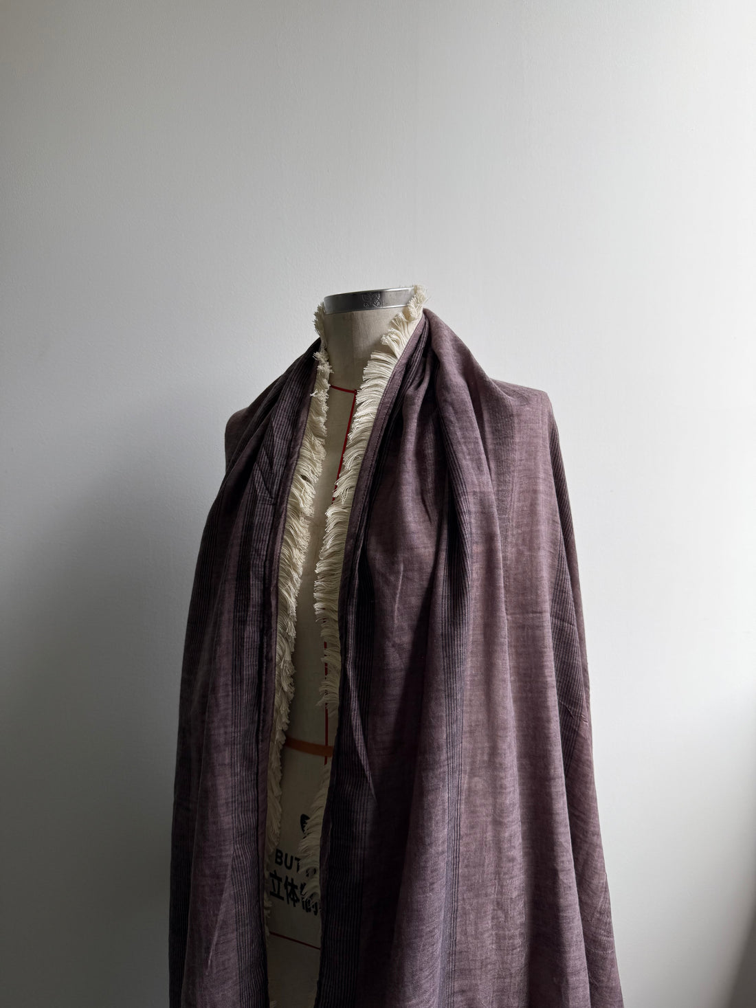Striped Fringed Scarf - Purple & Cream