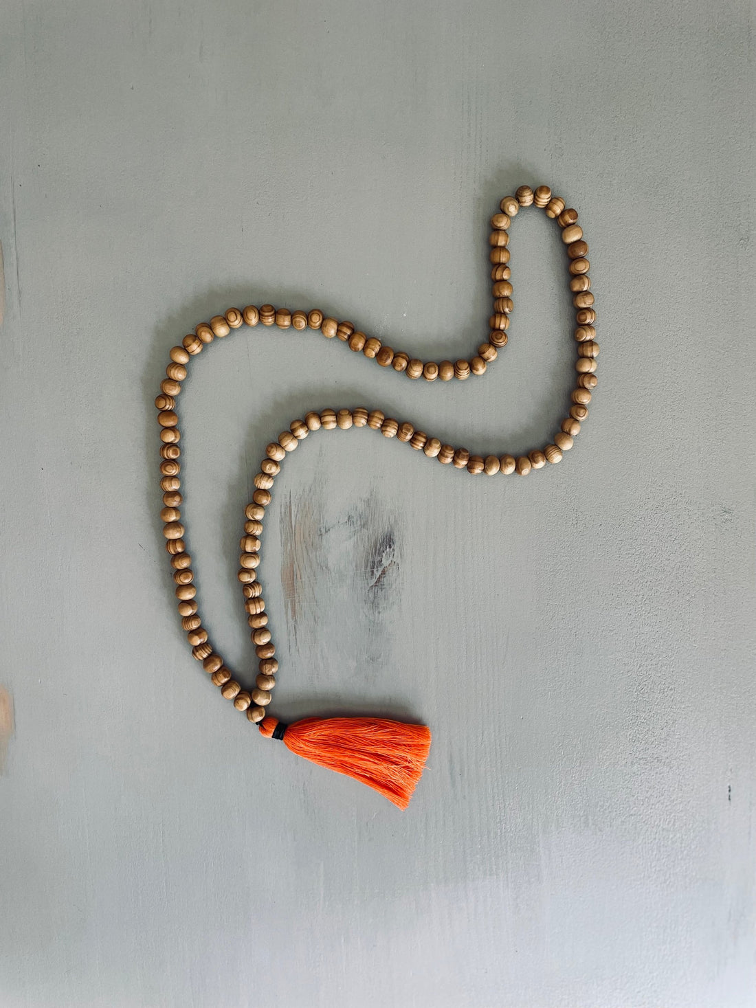 Wooden Beads Mala - Orange tassel