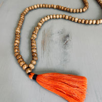 Wooden Beads Mala - Orange tassel