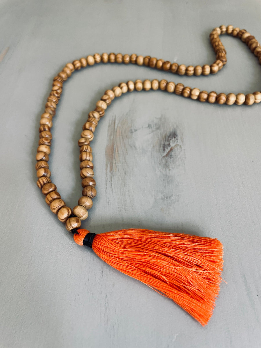 Wooden Beads Mala - Orange tassel