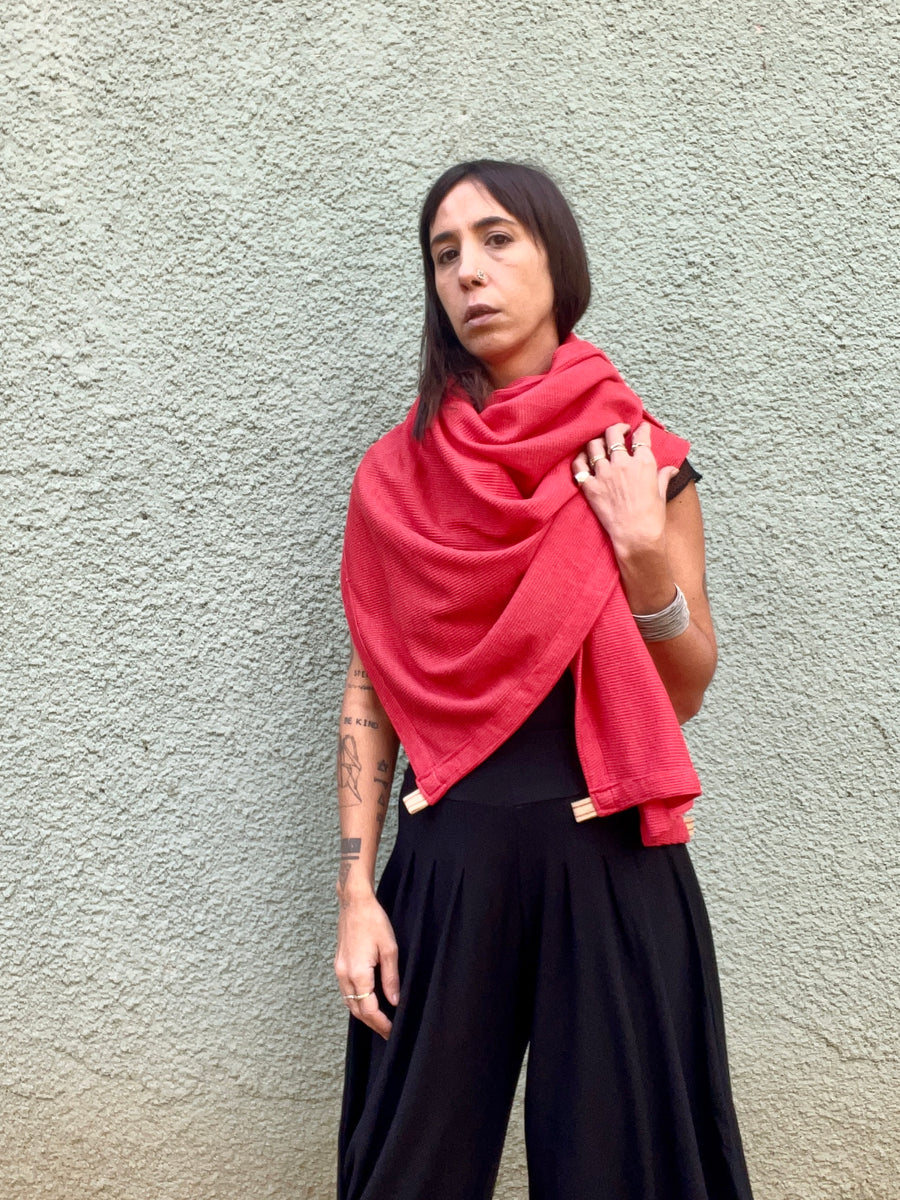 Waffle Shawl -  Scarlet Red