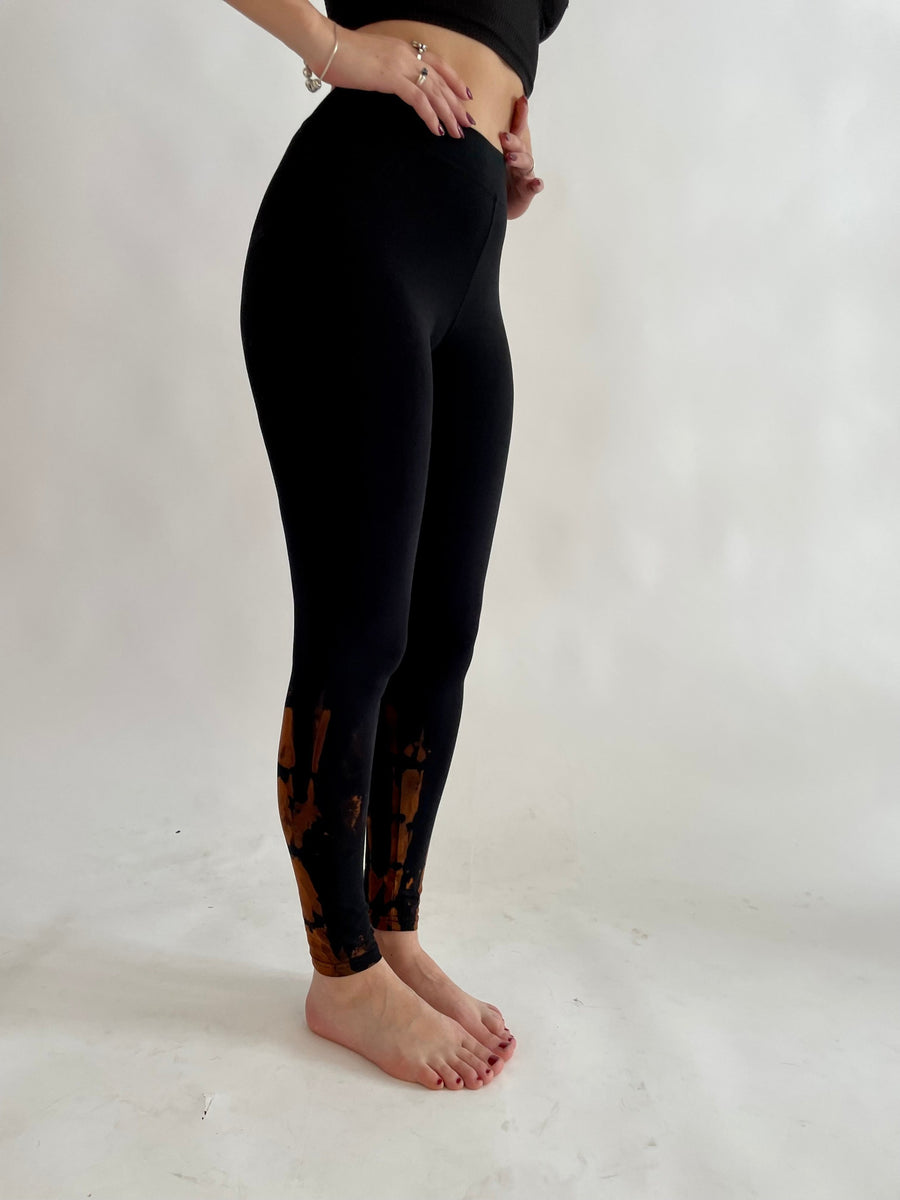 Tie Dye Yoga Leggings - Black & Rusty