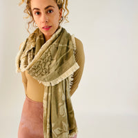 Floral Fringed Scarf - Tan